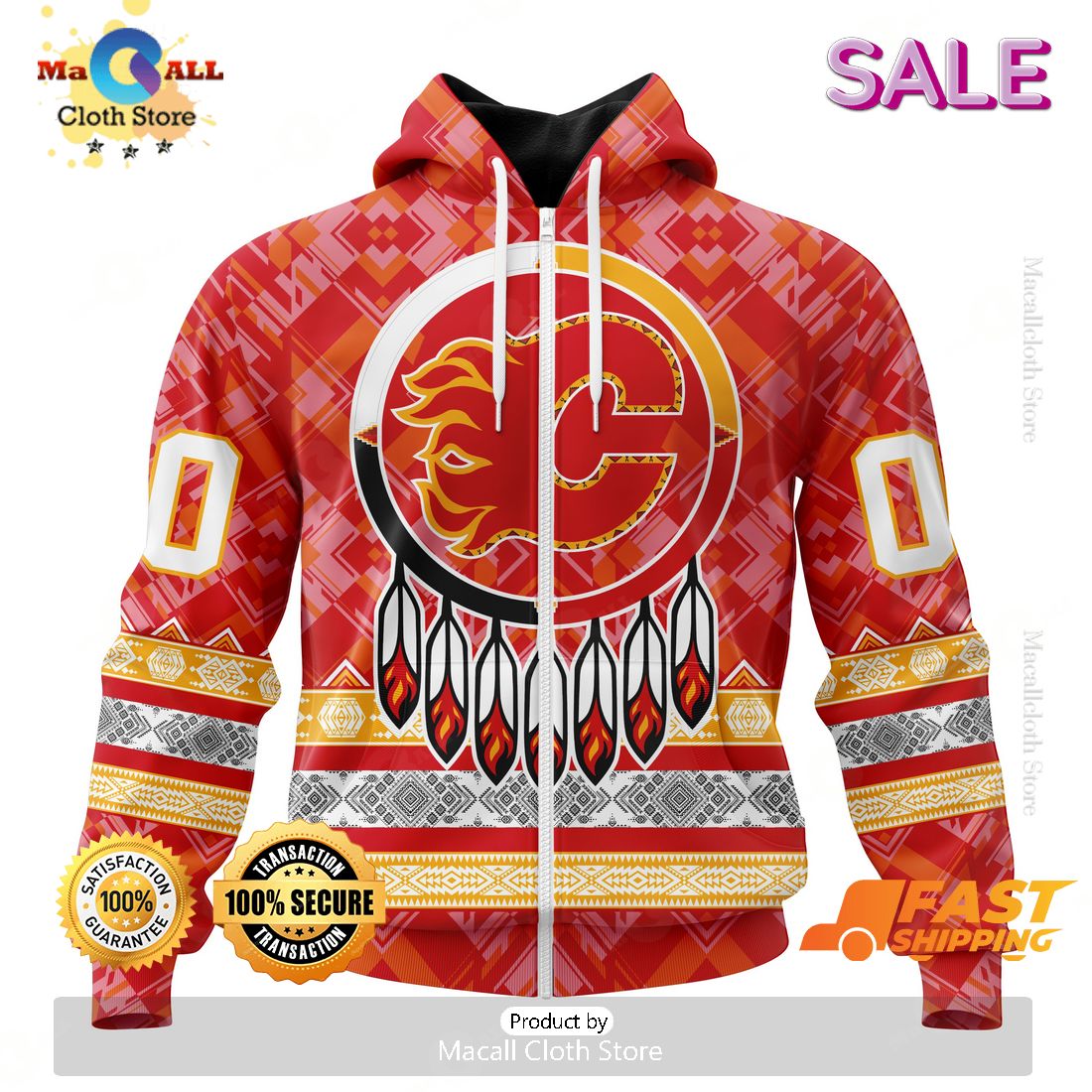 NHL Calgary Flames Special Design With Native Pattern Zip Hoodie, Sweatshirt 3D