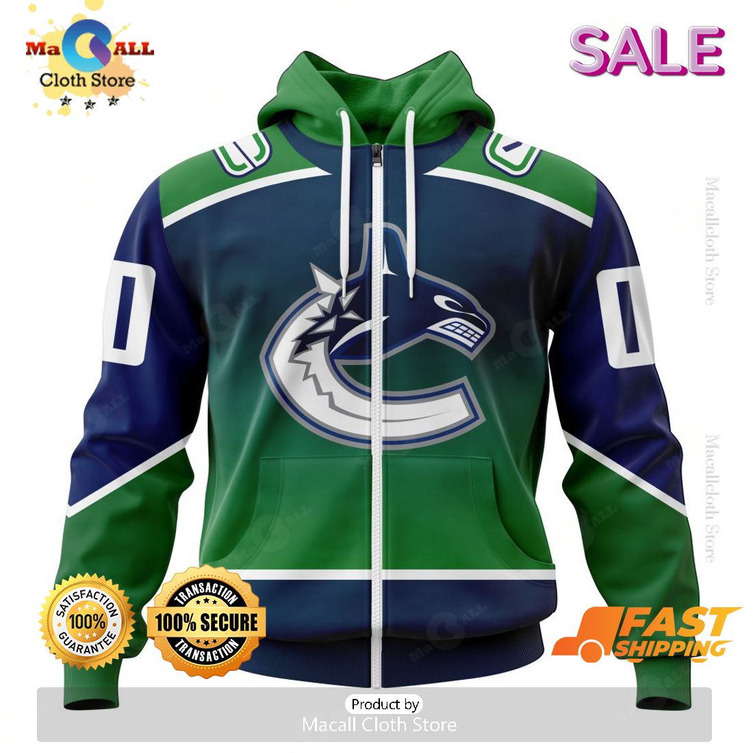 NHL Vancouver Canucks Personalize Gradient Series Concept Kits Zip Hoodie, Sweatshirt 3D