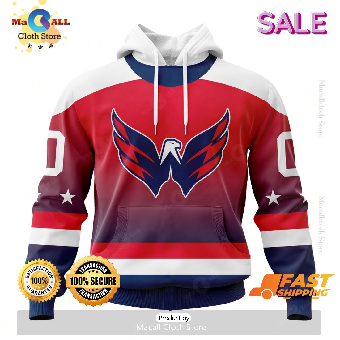 NHL Washington Capitals Personalize Gradient Series Concept Kits Zip Hoodie, Sweatshirt 3D