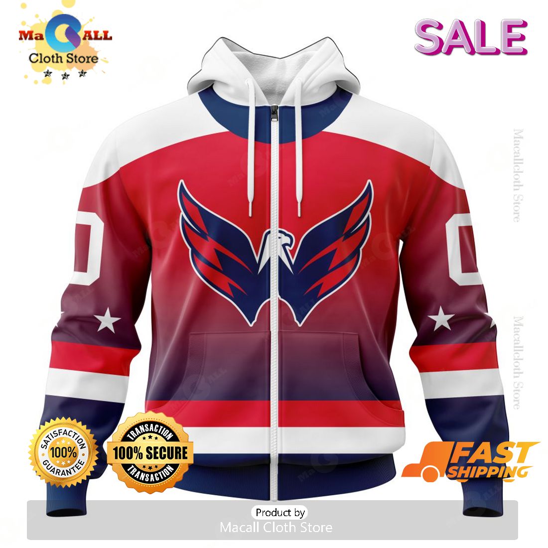 NHL Washington Capitals Personalize Gradient Series Concept Kits Zip Hoodie, Sweatshirt 3D