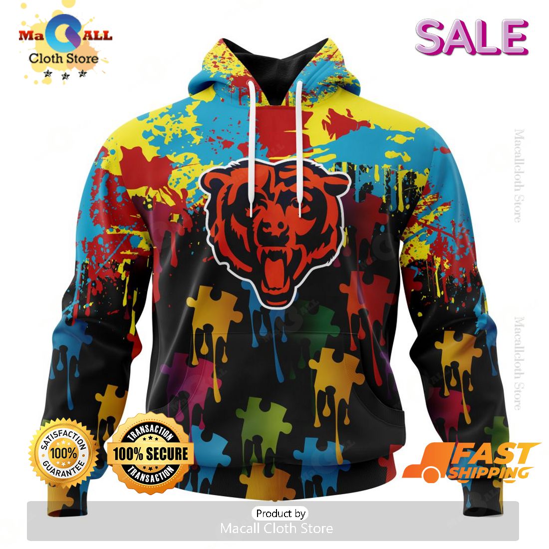 Personalized NFL Chicago Bears Special Autism Awareness Gradient Zip Hoodie, Sweatshirt 3D Personalized NFL Chicago Bears Special Autism Awareness Gradient Zip Hoodie, Sweatshirt 3D