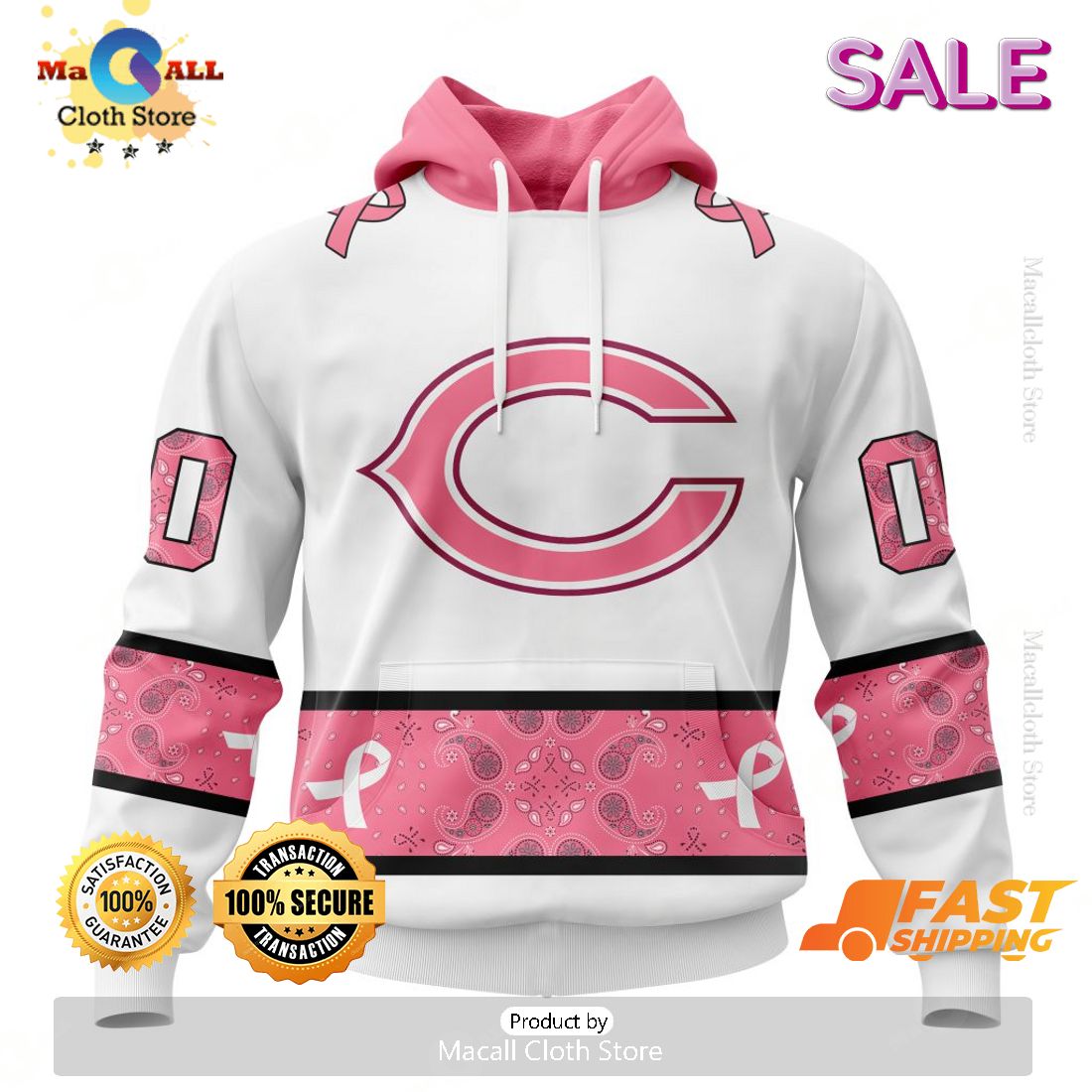 Personalized NFL Chicago Bears Special White Design Fight Breast Cancer Zip Hoodie, Sweatshirt 3D Personalized NFL Chicago Bears Special White Design Fight Breast Cancer Zip Hoodie, Sweatshirt 3D