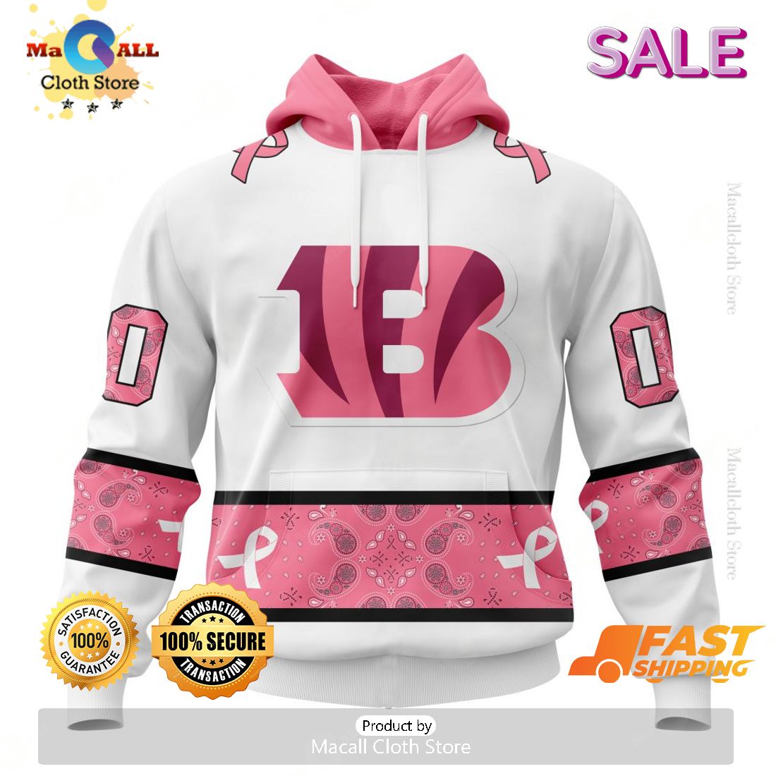 Personalized NFL Cincinnati Bengals Special White Design Fight Breast Cancer Zip Hoodie, Sweatshirt 3D Personalized NFL Cincinnati Bengals Special White Design Fight Breast Cancer Zip Hoodie, Sweatshirt 3D