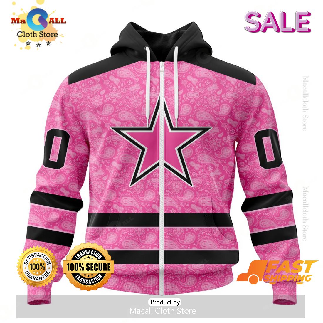 Personalized NFL Dallas Cowboys Special Pink Design Fight Breast Cancer Zip Hoodie, Sweatshirt 3D