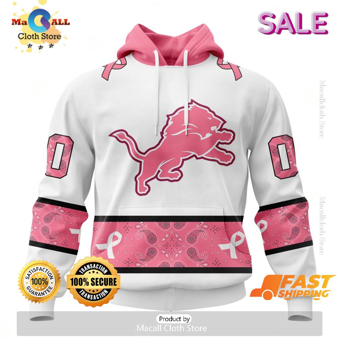 Personalized NFL Detroit Lions Special White Design Fight Breast Cancer Zip Hoodie, Sweatshirt 3D Personalized NFL Detroit Lions Special White Design Fight Breast Cancer Zip Hoodie, Sweatshirt 3D
