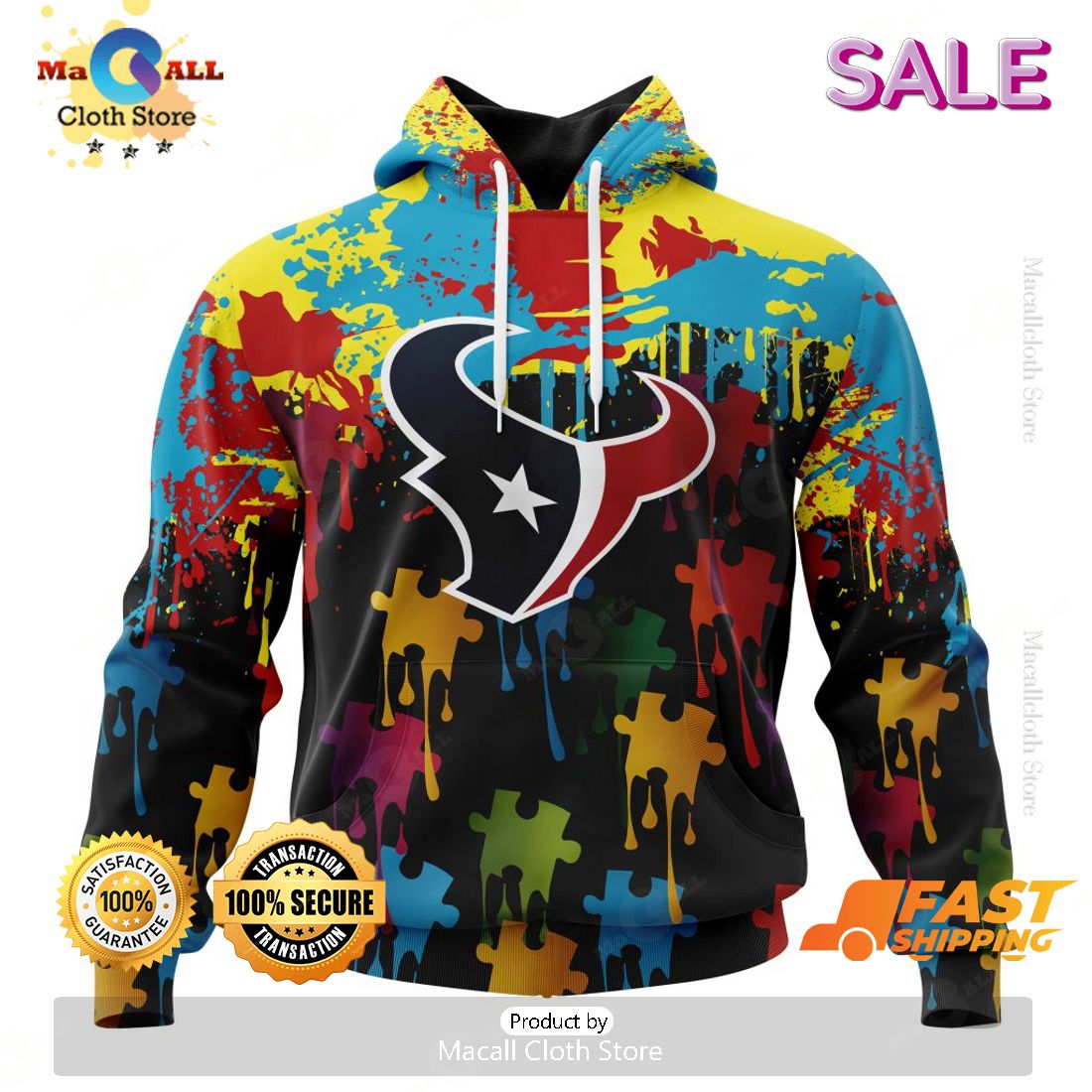 Personalized NFL Houston Texans Special Autism Awareness Gradient Zip Hoodie, Sweatshirt 3D