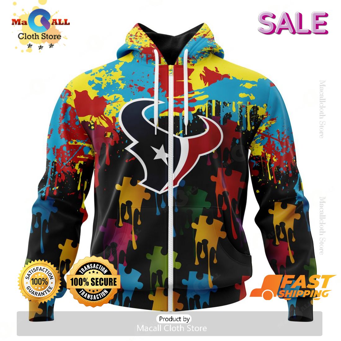 Personalized NFL Houston Texans Special Autism Awareness Gradient Zip Hoodie, Sweatshirt 3D