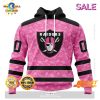 Personalized NFL Las Vegas Raiders Special White Design Fight Breast Cancer Zip Hoodie, Sweatshirt 3D
