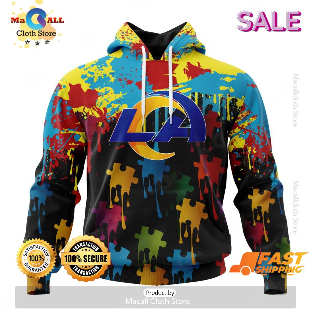Personalized NFL Los Angeles Rams Special Autism Awareness Gradient Zip Hoodie, Sweatshirt 3D Personalized NFL Los Angeles Rams Special Autism Awareness Gradient Zip Hoodie, Sweatshirt 3D