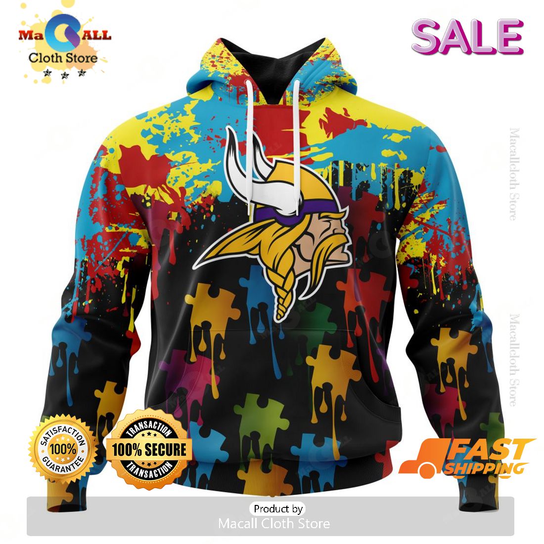 Personalized NFL Minnesota Vikings Special Autism Awareness Gradient Zip Hoodie, Sweatshirt 3D Personalized NFL Minnesota Vikings Special Autism Awareness Gradient Zip Hoodie, Sweatshirt 3D