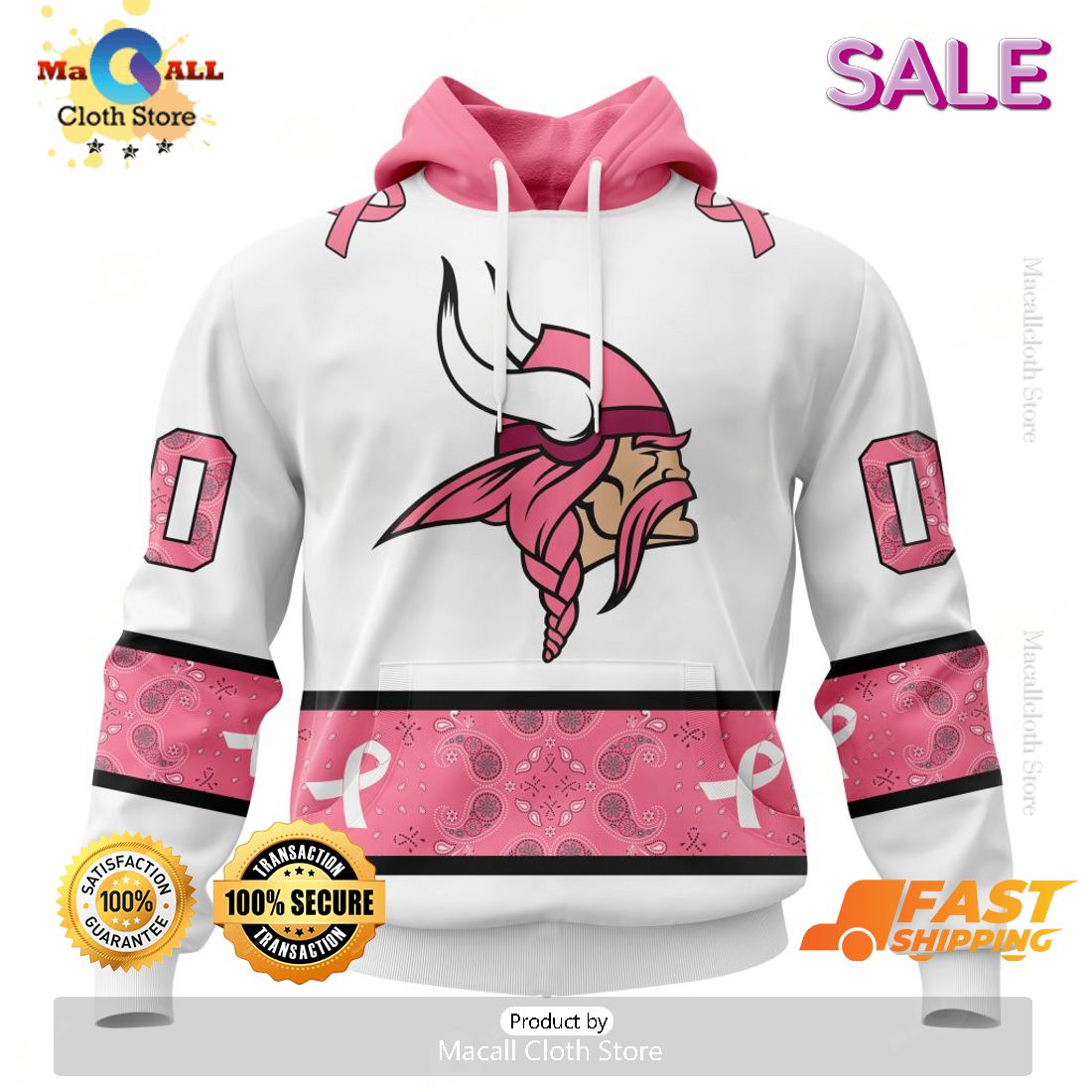 Personalized NFL Minnesota Vikings Special White Design Fight Breast Cancer Zip Hoodie, Sweatshirt 3D Personalized NFL Minnesota Vikings Special White Design Fight Breast Cancer Zip Hoodie, Sweatshirt 3D