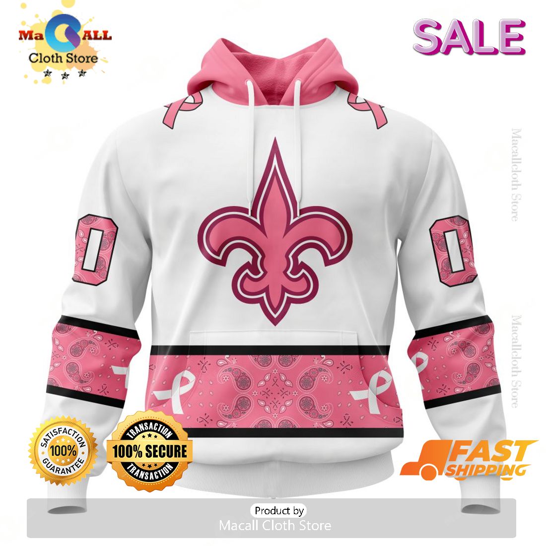 Personalized NFL New Orleans Saints Special White Design Fight Breast Cancer Zip Hoodie, Sweatshirt 3D Personalized NFL New Orleans Saints Special White Design Fight Breast Cancer Zip Hoodie, Sweatshirt 3D
