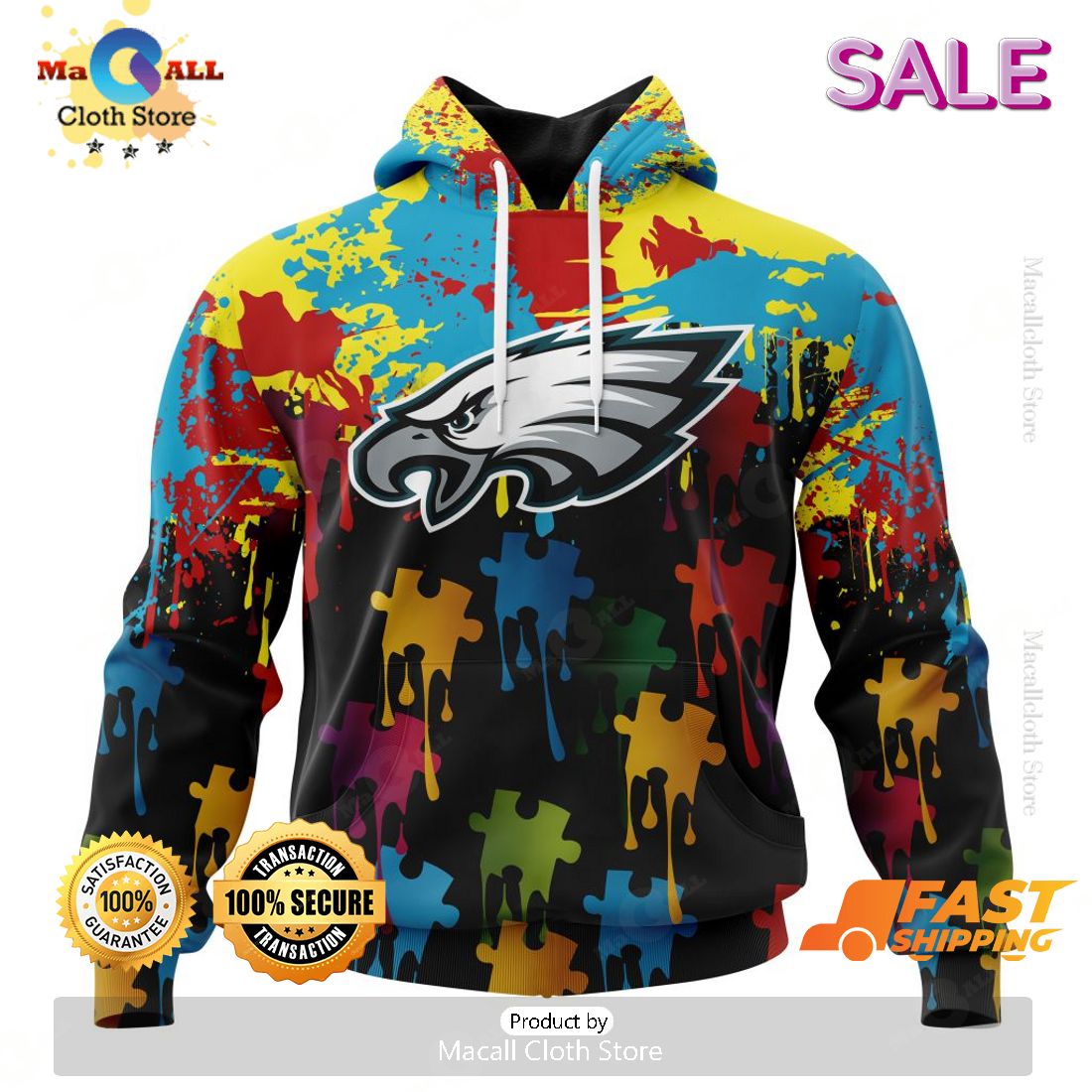 Personalized NFL Philadelphia Eagles Special Autism Awareness Gradient Zip Hoodie, Sweatshirt 3D