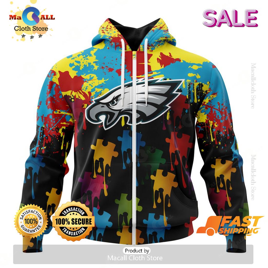 Personalized NFL Philadelphia Eagles Special Autism Awareness Gradient Zip Hoodie, Sweatshirt 3D