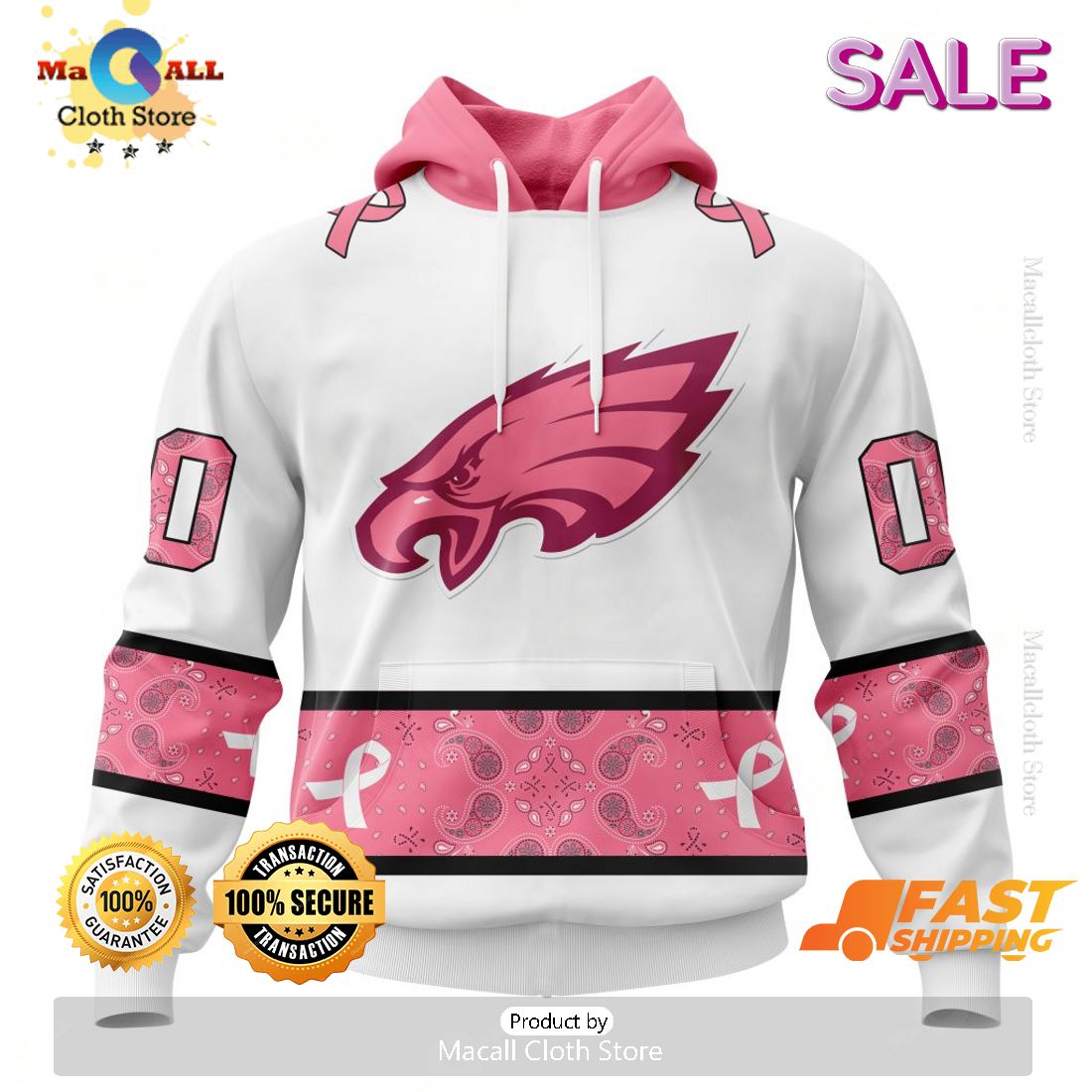 Personalized NFL Philadelphia Eagles Special White Design Fight Breast Cancer Zip Hoodie, Sweatshirt 3D Personalized NFL Philadelphia Eagles Special White Design Fight Breast Cancer Zip Hoodie, Sweatshirt 3D