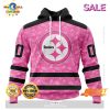 Personalized NFL Pittsburgh Steelers Special White Design Fight Breast Cancer Zip Hoodie, Sweatshirt 3D