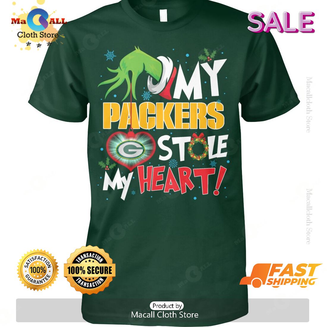 HOT Grinch My Green Bay Packers Stole My Heart Football T-Shirt HOT Grinch My Green Bay Packers Stole My Heart Football T-Shirt