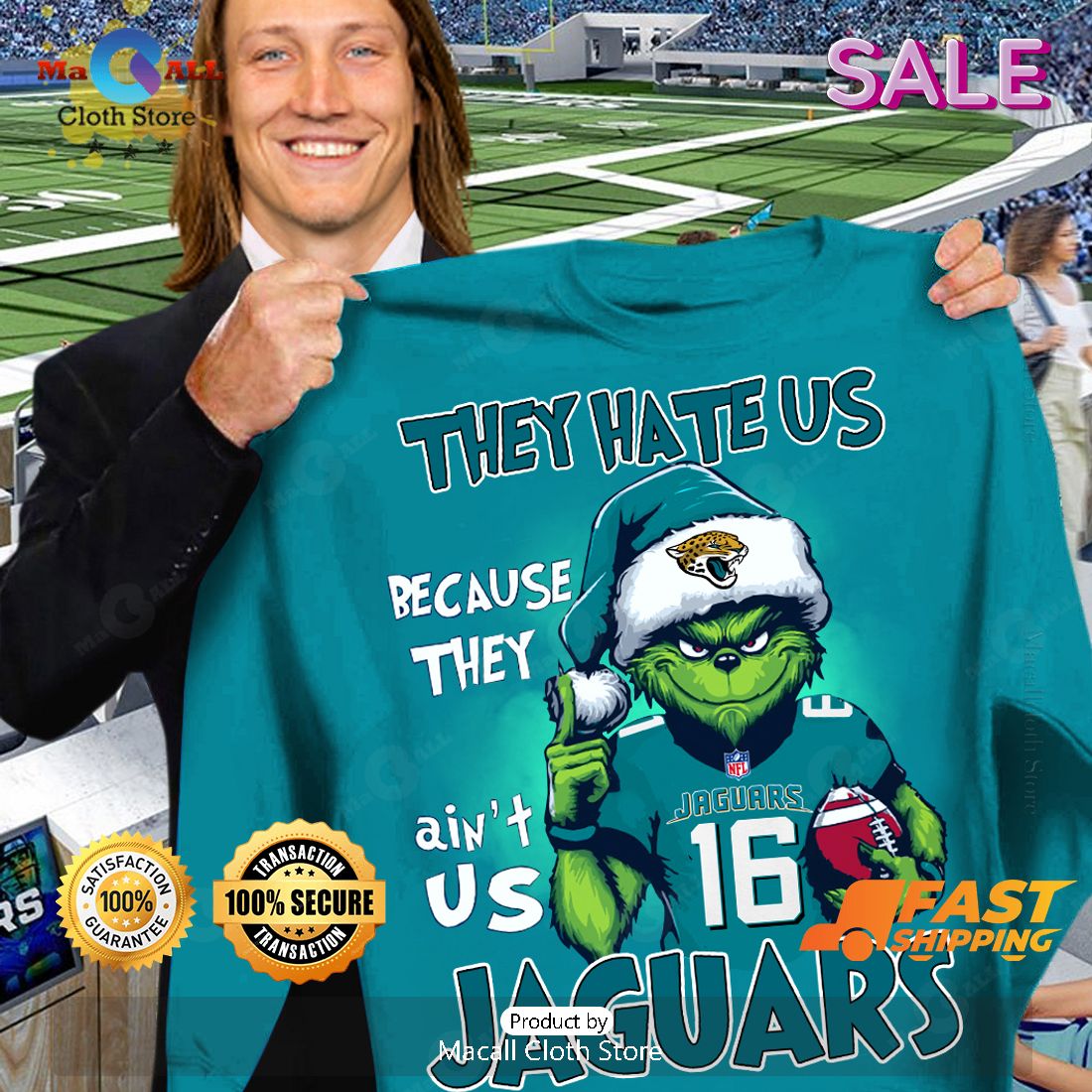 HOT The Grinch They Hate Us Because Ain't Us Jaguars Unisex T-Shirt HOT The Grinch They Hate Us Because Ain't Us Jaguars Unisex T-Shirt