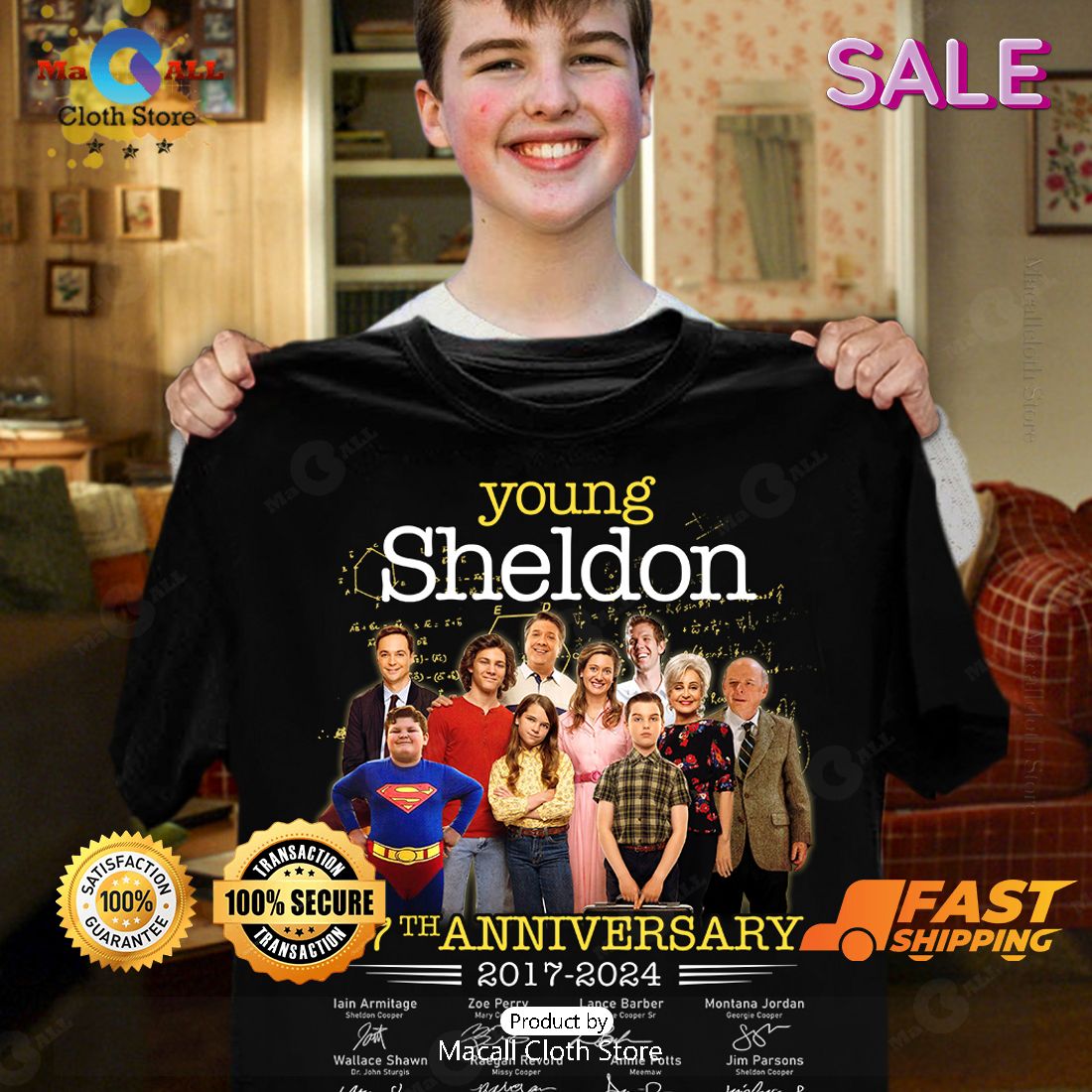 HOT Young Sheldon 07TH Anniversary 2017 - 2024 Thank You For The Memories Signatures T-Shirt HOT Young Sheldon 07TH Anniversary 2017 - 2024 Thank You For The Memories Signatures T-Shirt