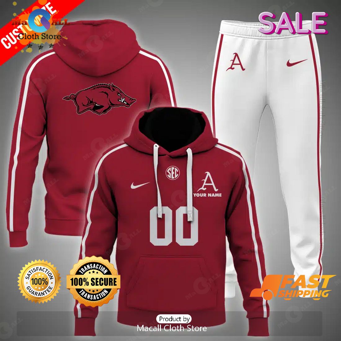 NCAA Arkansas Razorbacks Personalize Football Red Version Hoodie 3D NCAA Arkansas Razorbacks Personalize Football Red Version Hoodie 3D