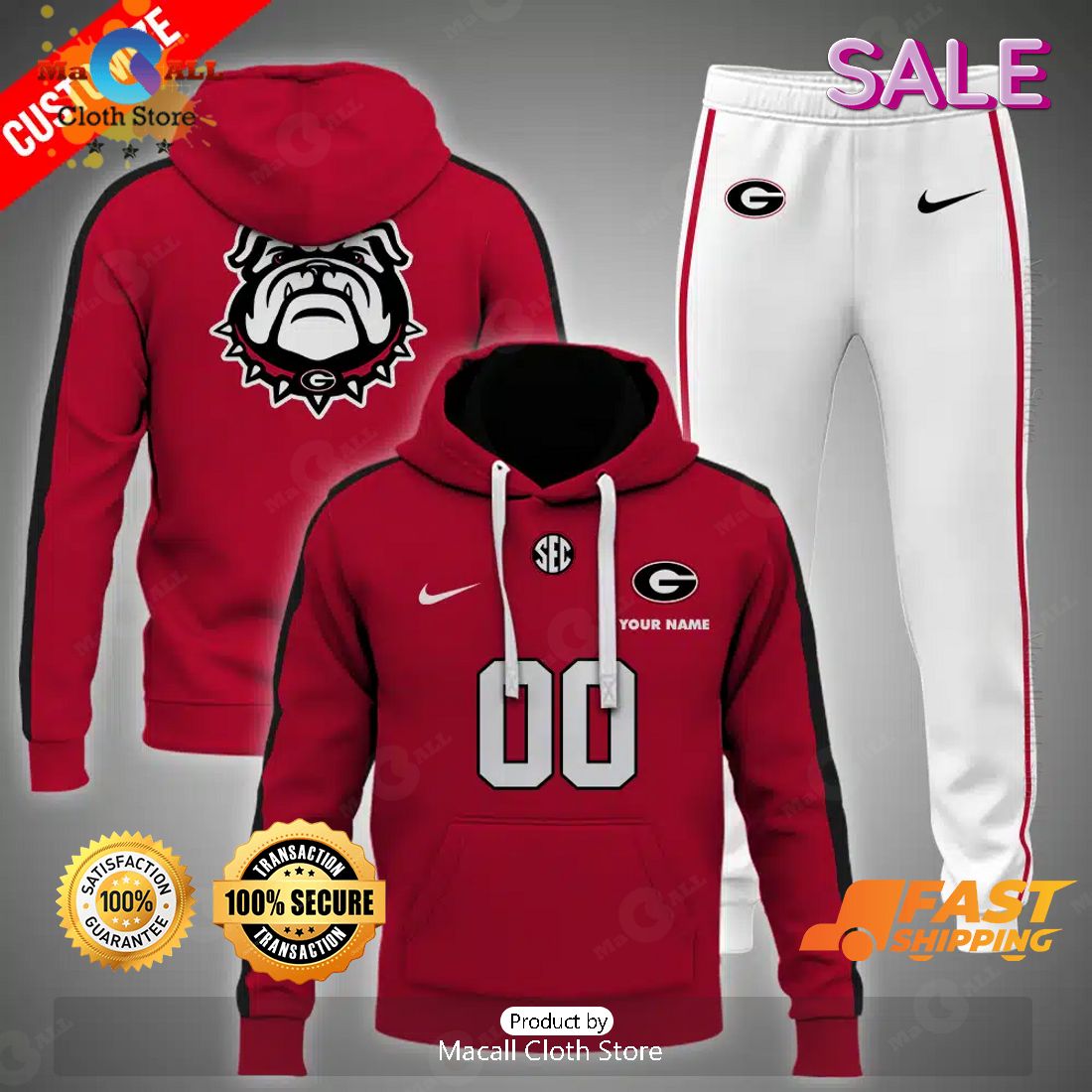 NCAA Georgia Bulldogs Personalize Football Red Version Hoodie 3D