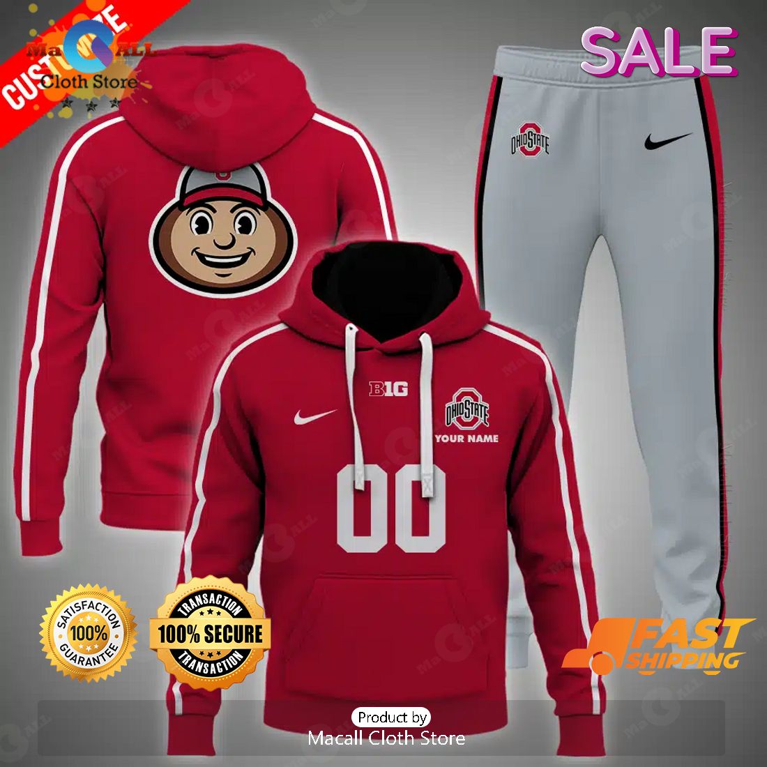 NCAA Ohio State Buckeyes Personalize Football Red Version Hoodie 3D NCAA Ohio State Buckeyes Personalize Football Red Version Hoodie 3D