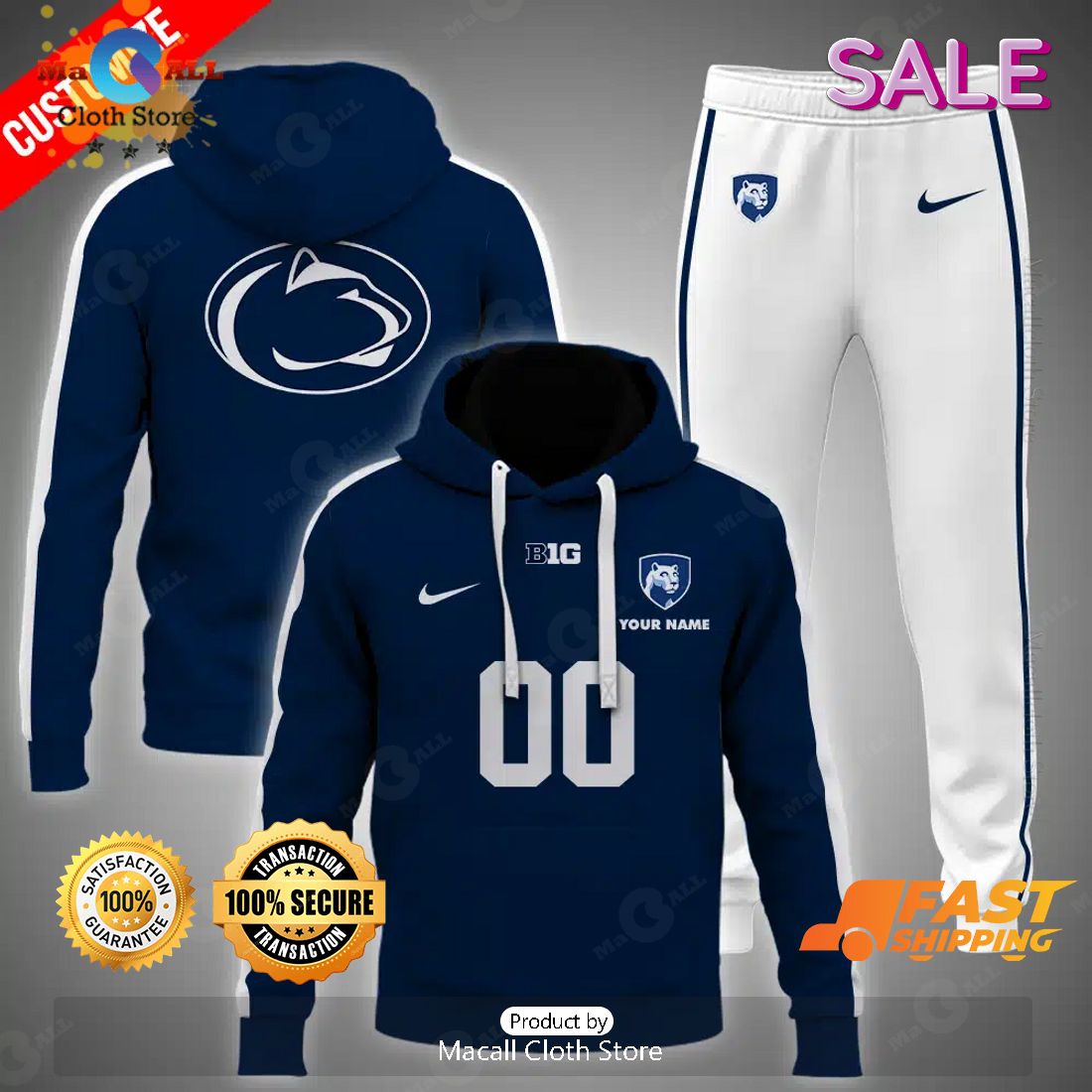 NCAA Penn State Nittany Lions Personalize Football Navy Version Hoodie 3D NCAA Penn State Nittany Lions Personalize Football Navy Version Hoodie 3D