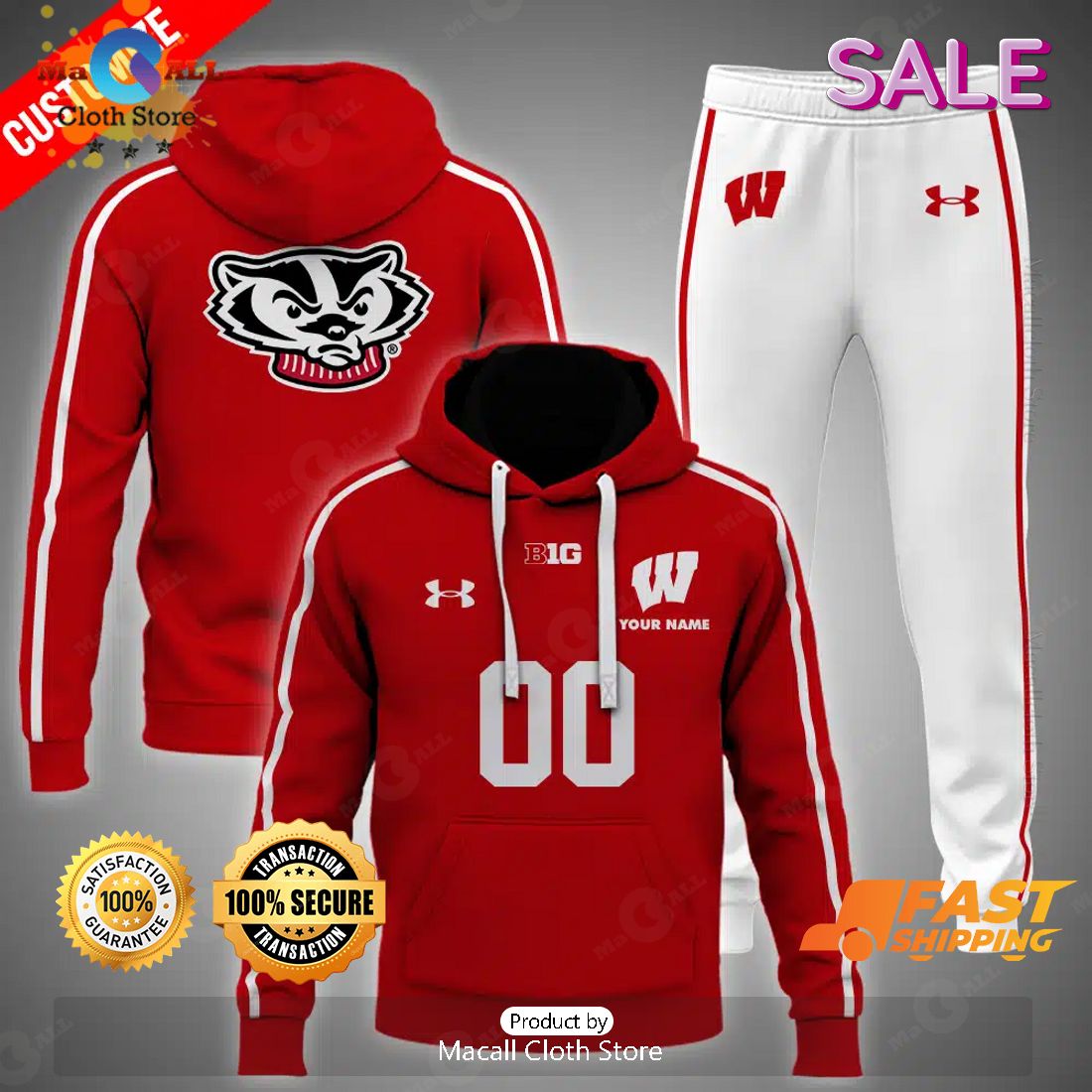 NCAA Wisconsin Badgers Personalize Football Red Version Hoodie 3D NCAA Wisconsin Badgers Personalize Football Red Version Hoodie 3D