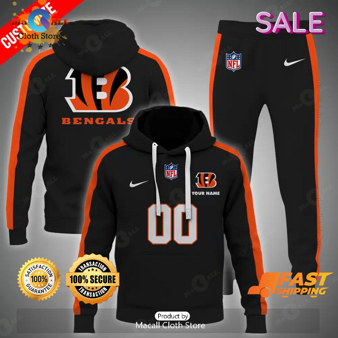 NFL Cincinnati Bengals Personalize Football Black Version Hoodie 3D NFL Cincinnati Bengals Personalize Football Black Version Hoodie 3D