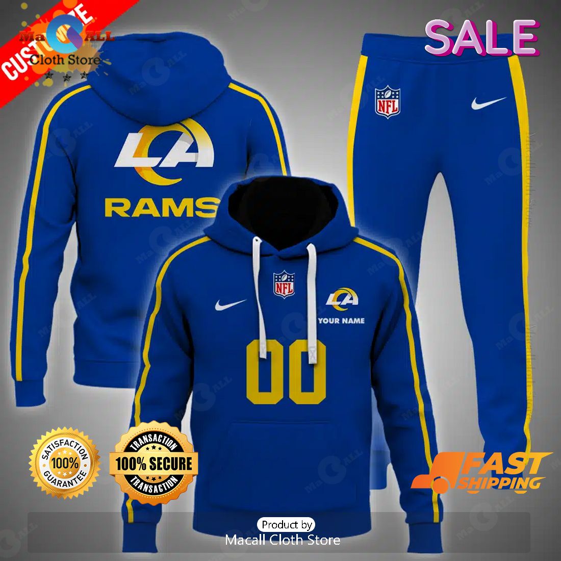 NFL Los Angeles Rams Personalize Football Blue Version Hoodie 3D NFL Los Angeles Rams Personalize Football Blue Version Hoodie 3D