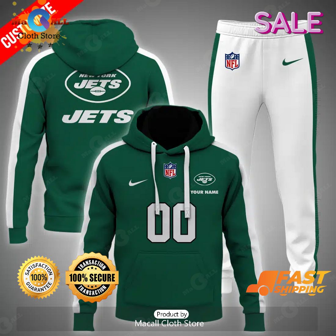 NFL New York Jets Personalize Football Green Version Hoodie 3D