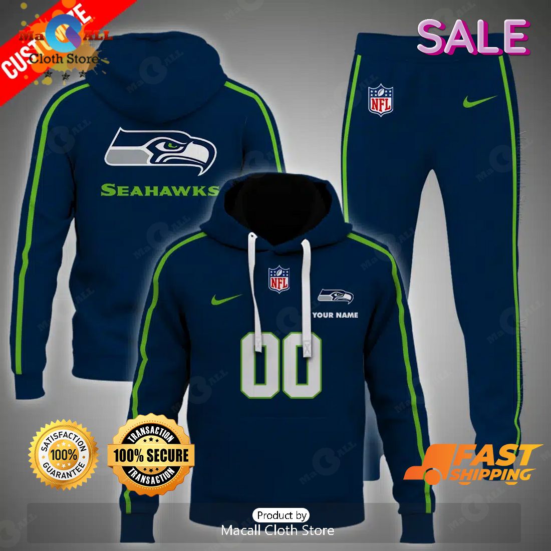 NFL Seattle Seahawks Personalize Football Navy Version Hoodie 3D