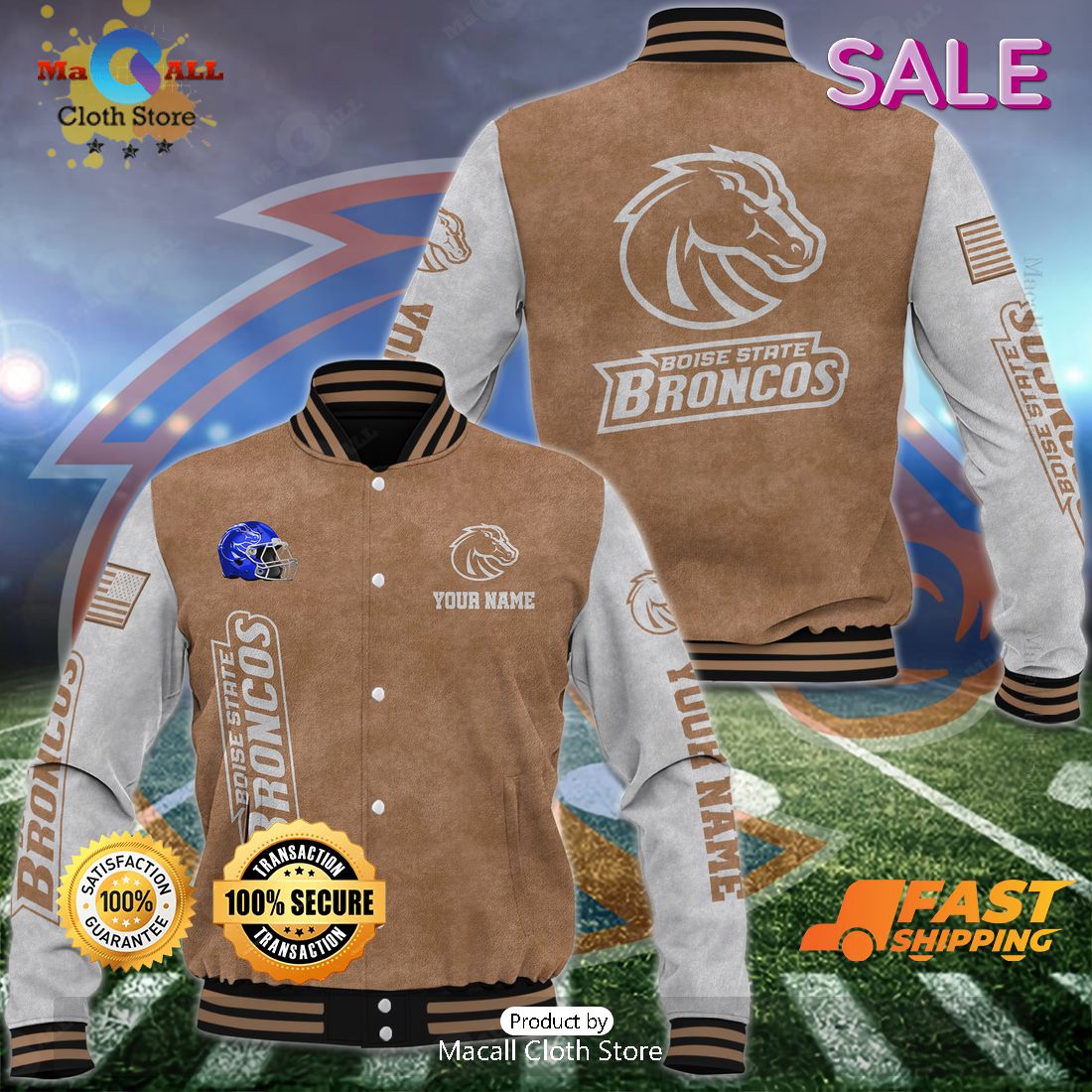 Boise State Broncos Custom Name Special Brown Baseball Jacket