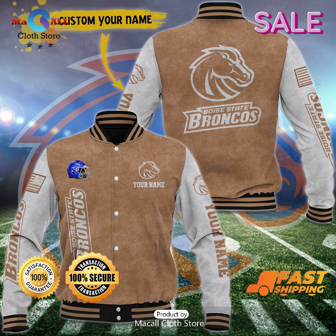 Boise State Broncos Custom Name Special Brown Baseball Jacket