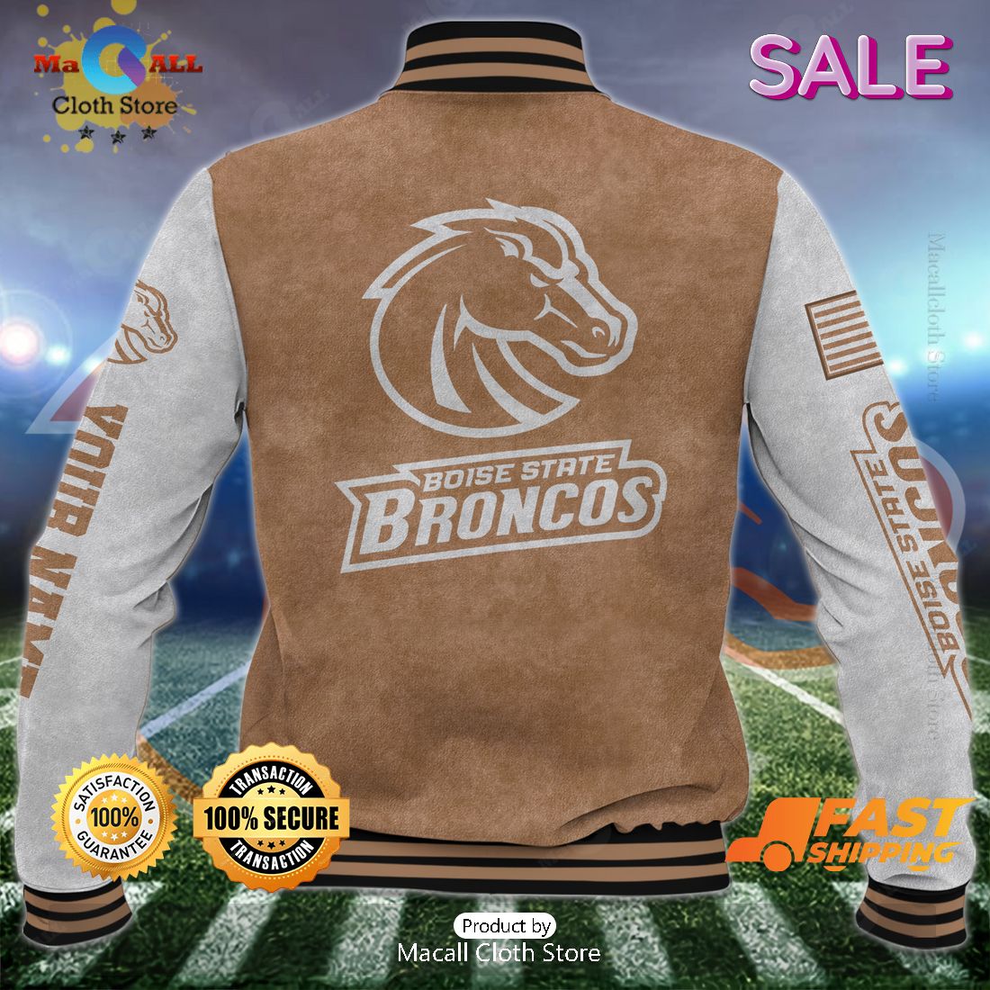 Boise State Broncos Custom Name Special Brown Baseball Jacket Boise State Broncos Custom Name Special Brown Baseball Jacket