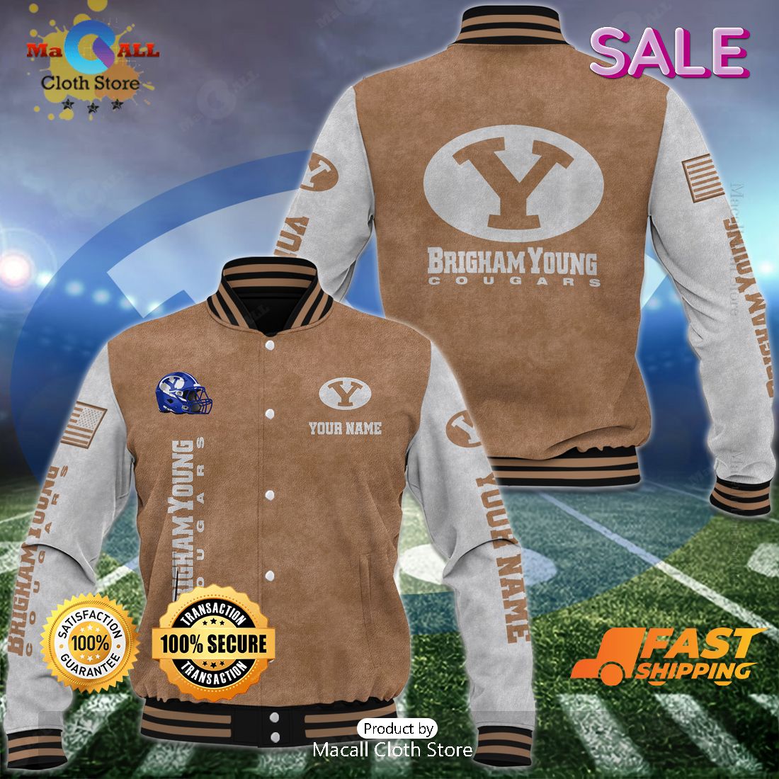 BYU Cougars Custom Name Special Brown Baseball Jacket