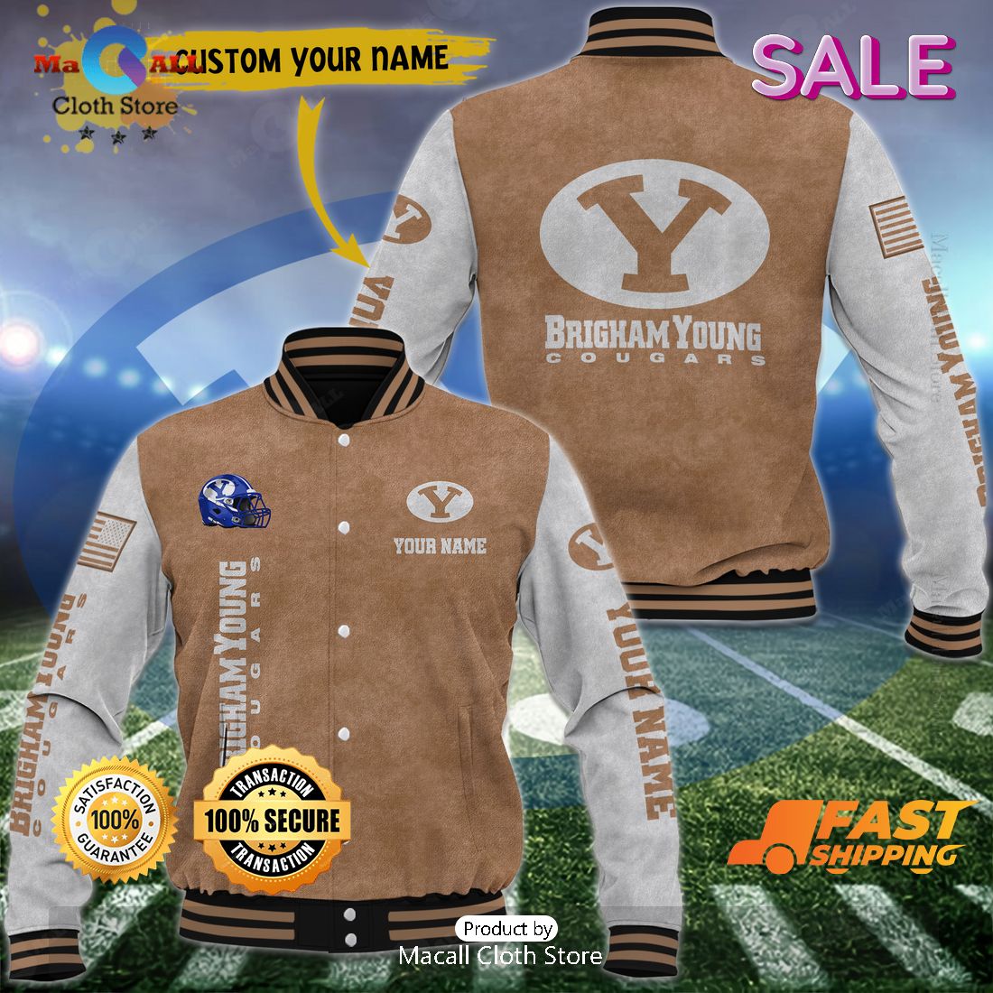 BYU Cougars Custom Name Special Brown Baseball Jacket