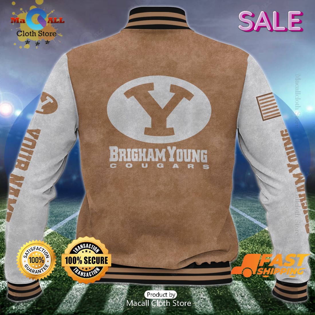 BYU Cougars Custom Name Special Brown Baseball Jacket BYU Cougars Custom Name Special Brown Baseball Jacket