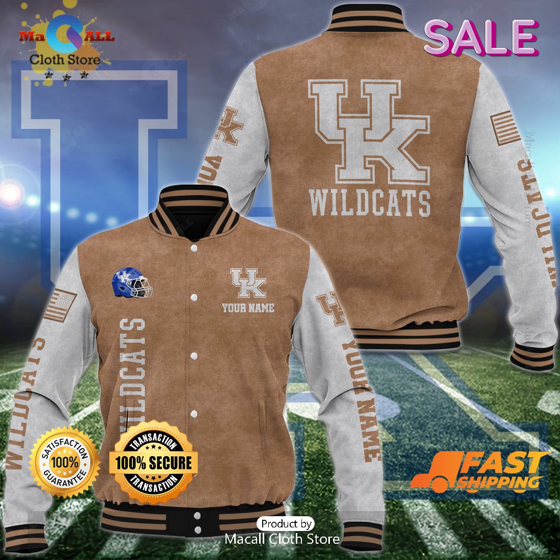 Kentucky Wildcats Custom Name Special Brown Baseball Jacket Kentucky Wildcats Custom Name Special Brown Baseball Jacket