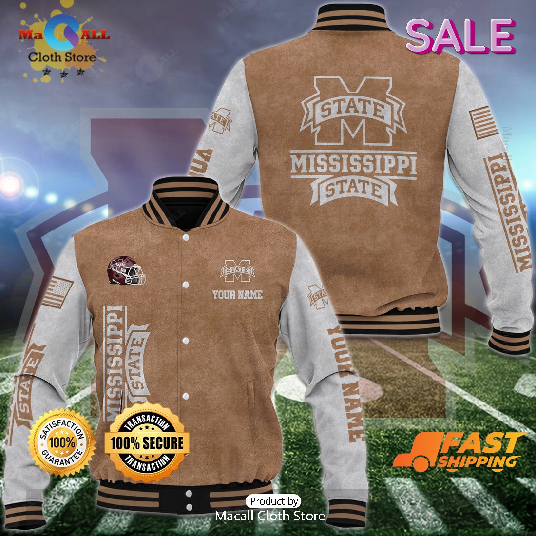 Mississippi State Bulldogs Custom Name Special Brown Baseball Jacket Mississippi State Bulldogs Custom Name Special Brown Baseball Jacket