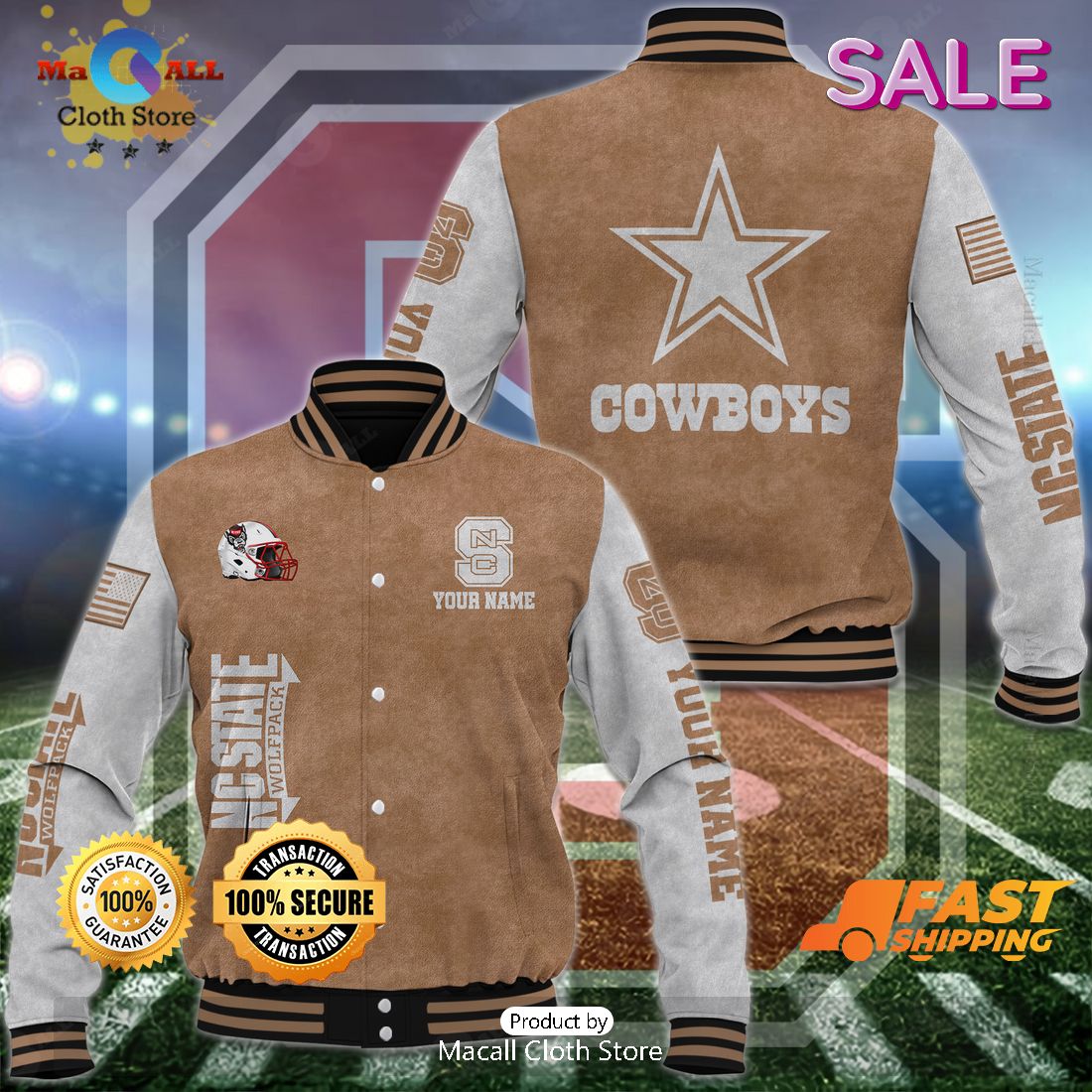 NC State Wolfpack Custom Name Special Brown Baseball Jacket NC State Wolfpack Custom Name Special Brown Baseball Jacket