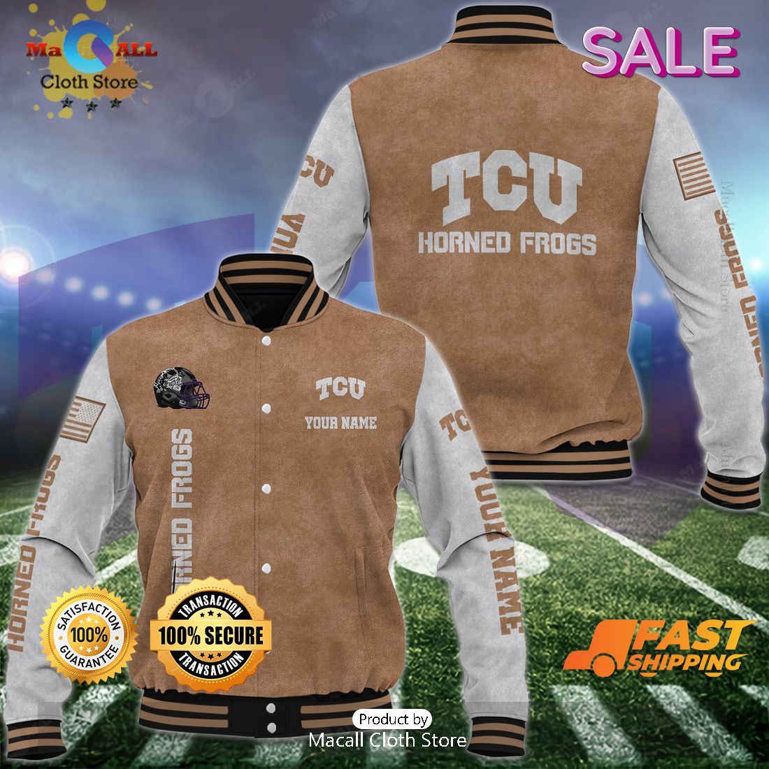 TCU Horned Frogs Custom Name Special Brown Baseball Jacket TCU Horned Frogs Custom Name Special Brown Baseball Jacket