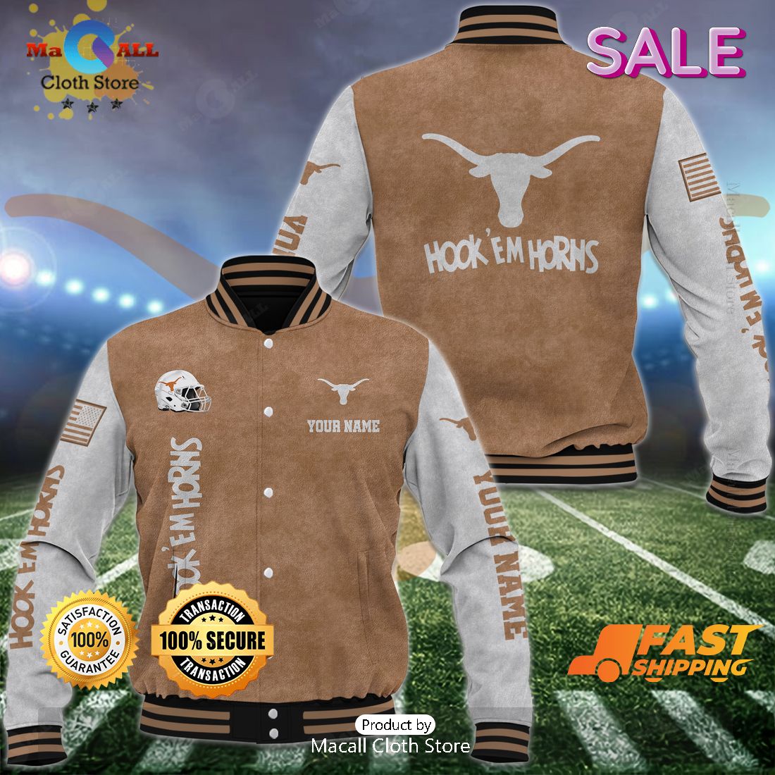 Texas Longhorns Custom Name Special Brown Baseball Jacket Texas Longhorns Custom Name Special Brown Baseball Jacket