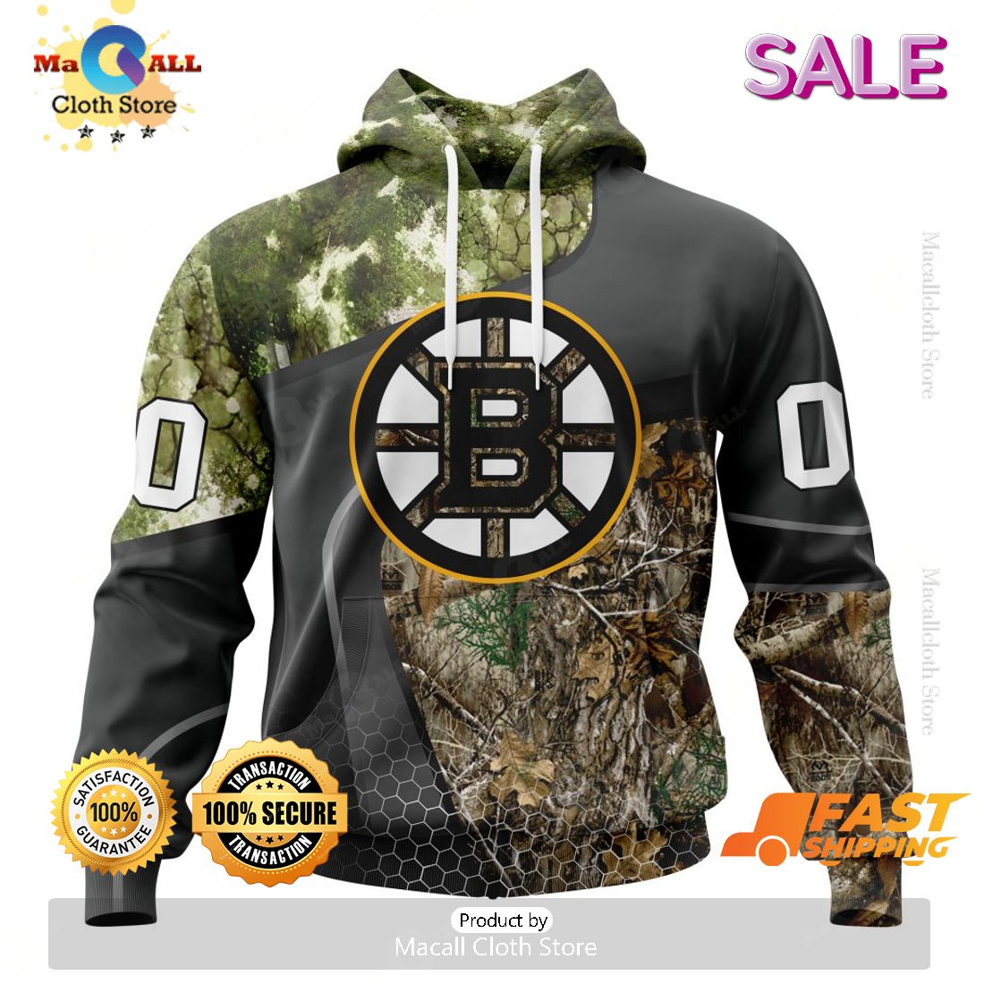 Personalized NHL Boston Bruins Special Hunting Camo Design Hoodie 3D