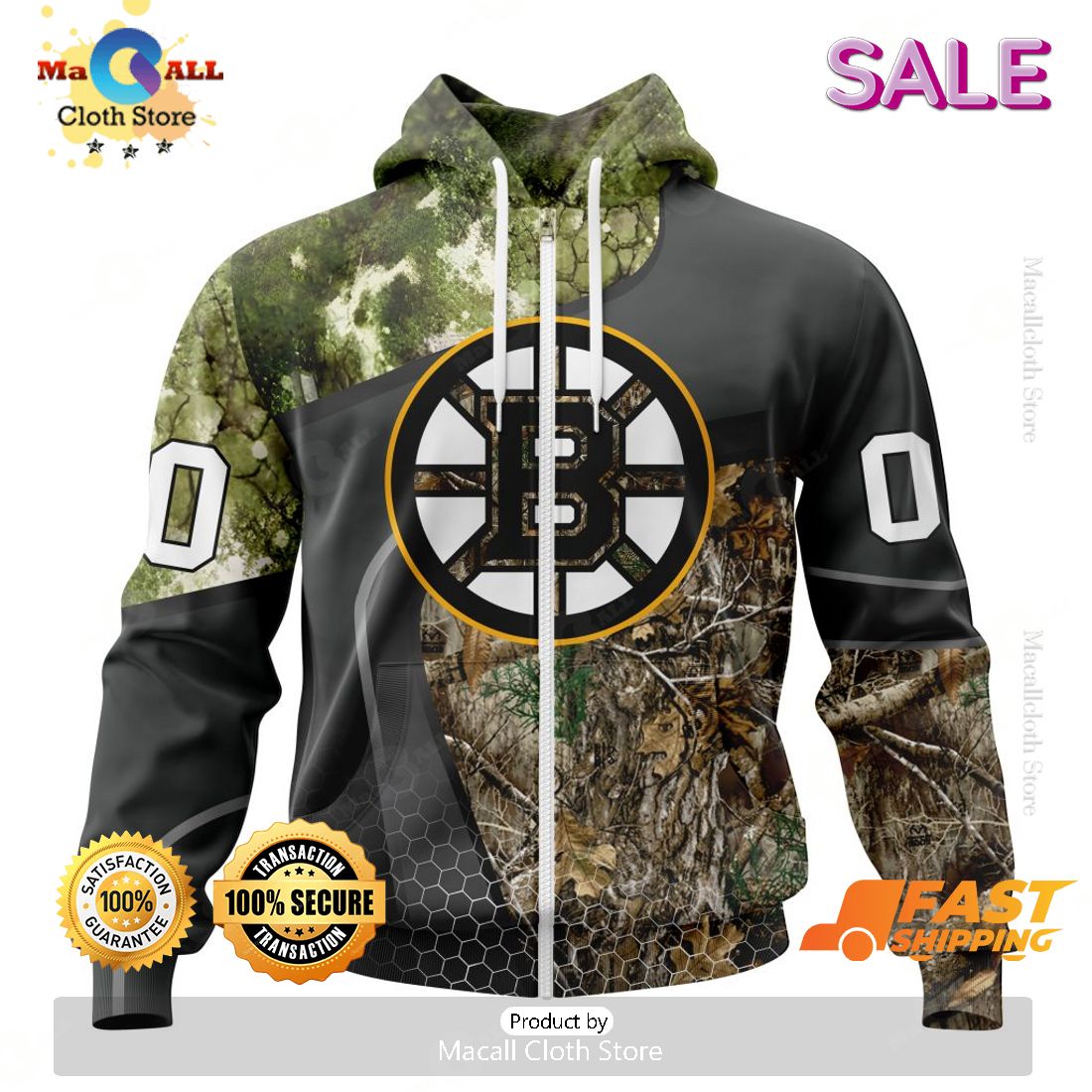 Personalized NHL Boston Bruins Special Hunting Camo Design Hoodie 3D