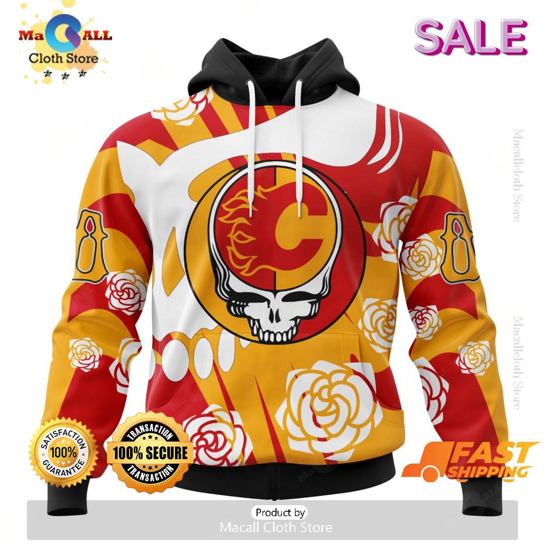 Personalized NHL Calgary Flames Special Grateful Dead Hoodie 3D Personalized NHL Calgary Flames Special Grateful Dead Hoodie 3D