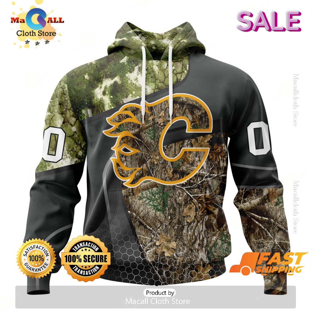 Personalized NHL Calgary Flames Special Hunting Camo Design Hoodie 3D Personalized NHL Calgary Flames Special Hunting Camo Design Hoodie 3D