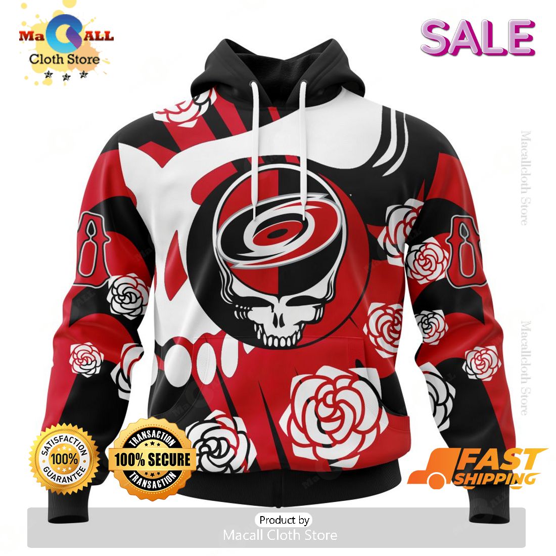 Personalized NHL Carolina Hurricanes Special Grateful Dead Hoodie 3D Personalized NHL Carolina Hurricanes Special Grateful Dead Hoodie 3D