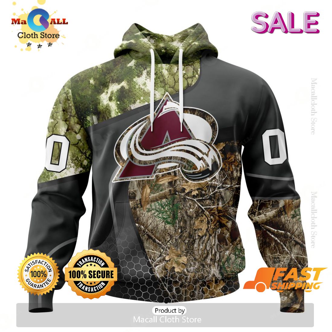 Personalized NHL Colorado Avalanche Special Hunting Camo Design Hoodie 3D Personalized NHL Colorado Avalanche Special Hunting Camo Design Hoodie 3D