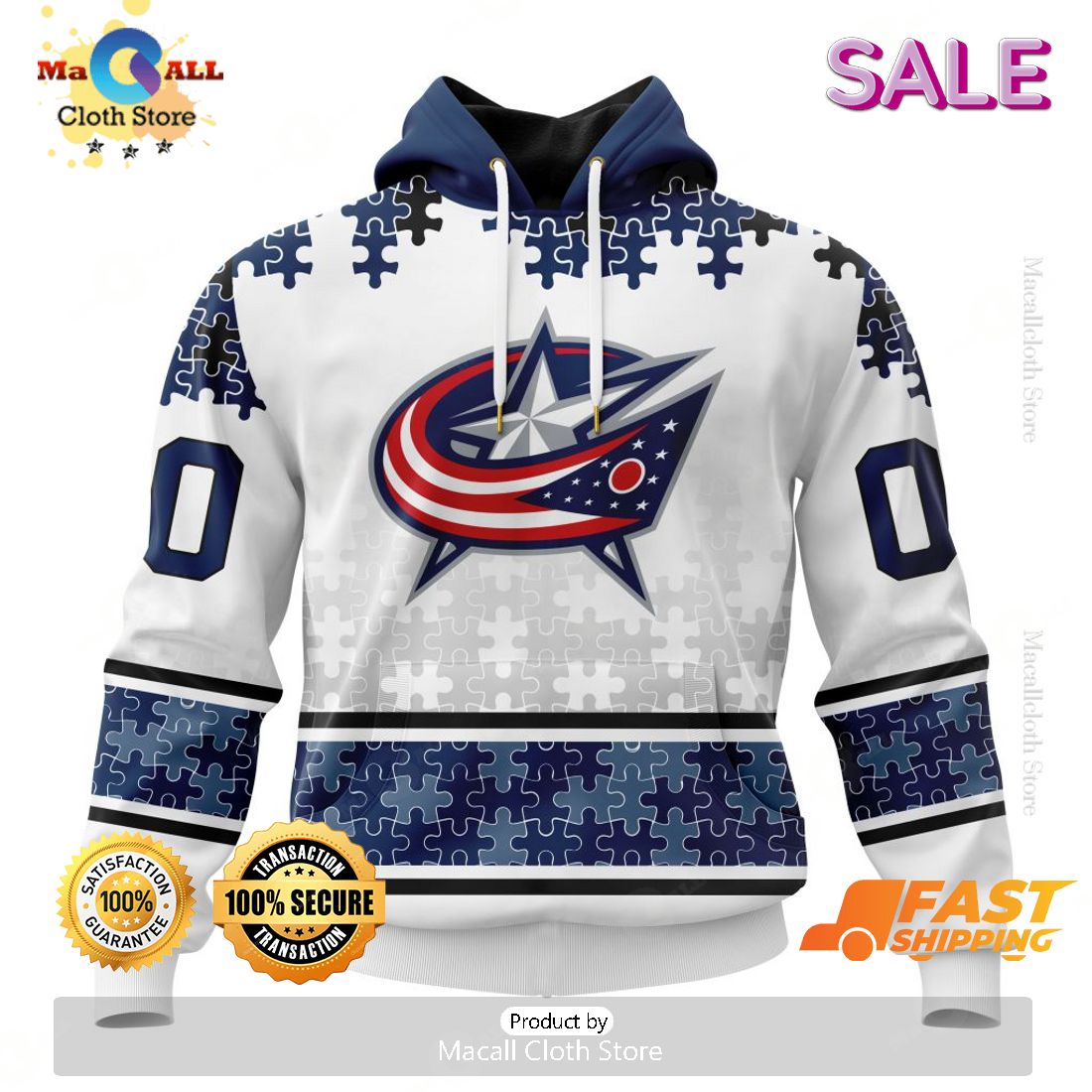 Personalized NHL Columbus Blue Jackets Special Autism Awareness Hoodie 3D Personalized NHL Columbus Blue Jackets Special Autism Awareness Hoodie 3D